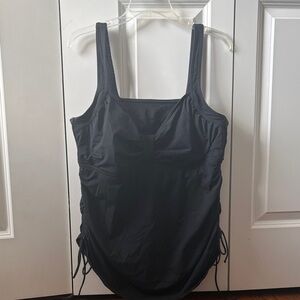 Lands' End Black Ruched Side Tie Square Neck Tankini Top Size 18W